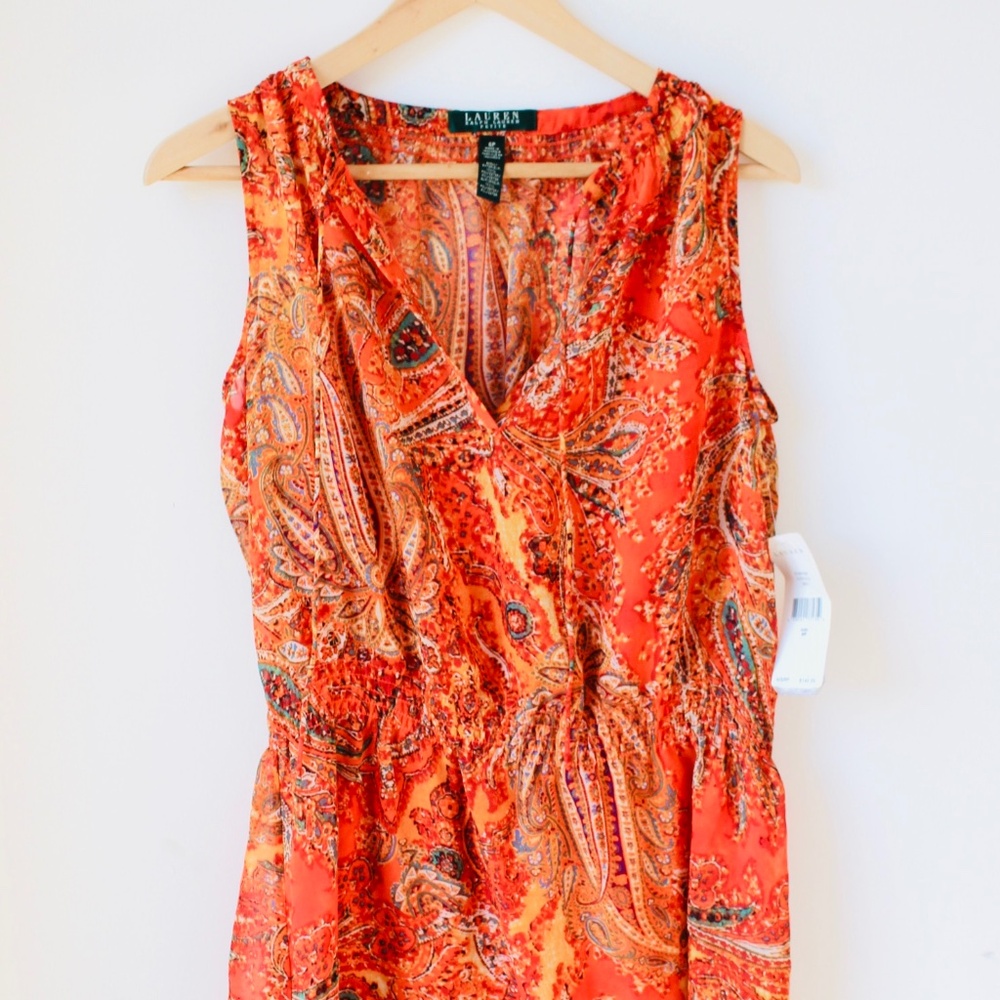 NWT Lauren Ralph Lauren Orange Sleeveless Midi Dress